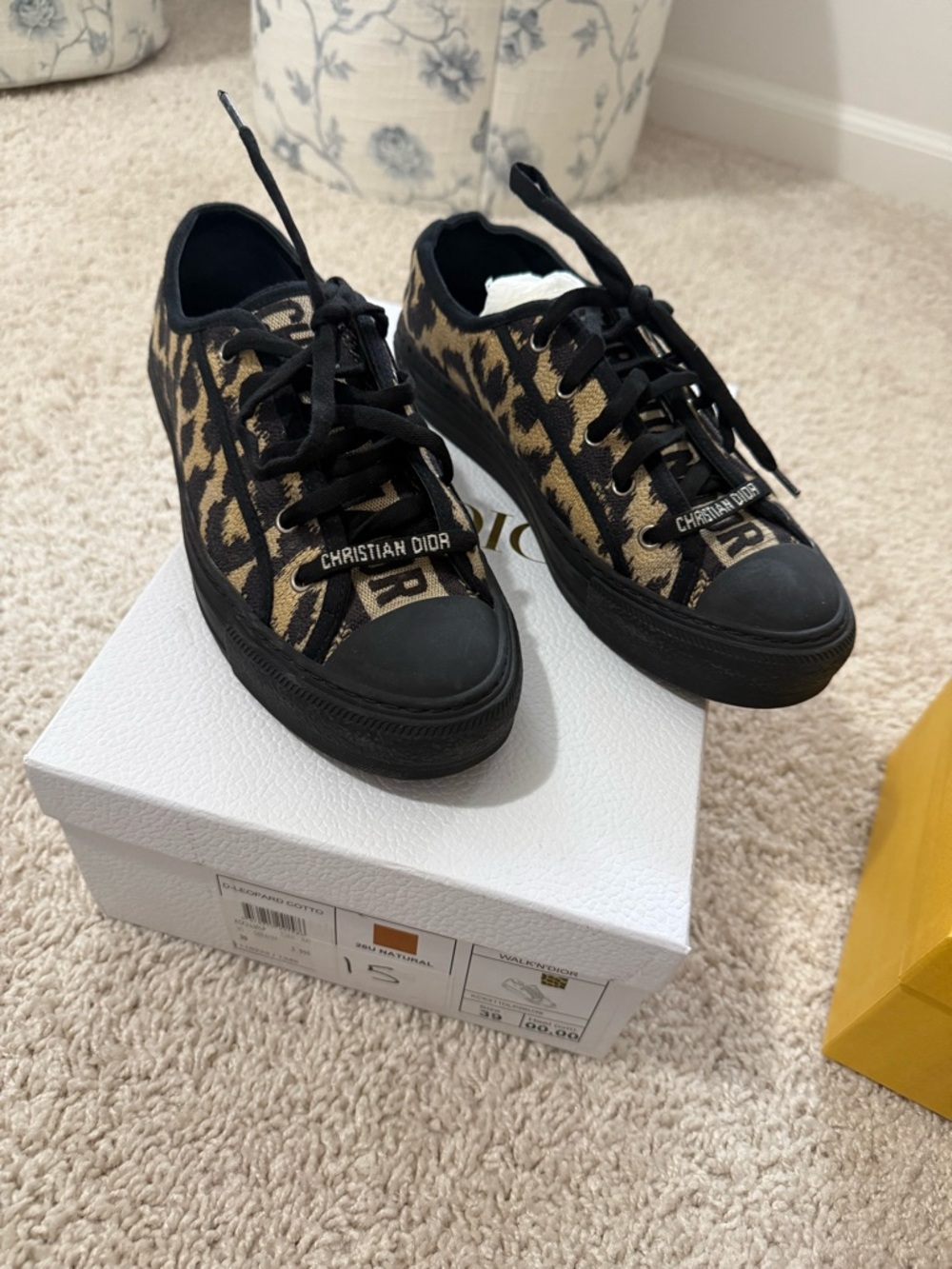 Dior Leopard Print Canvas Sneakers in Black and Tan